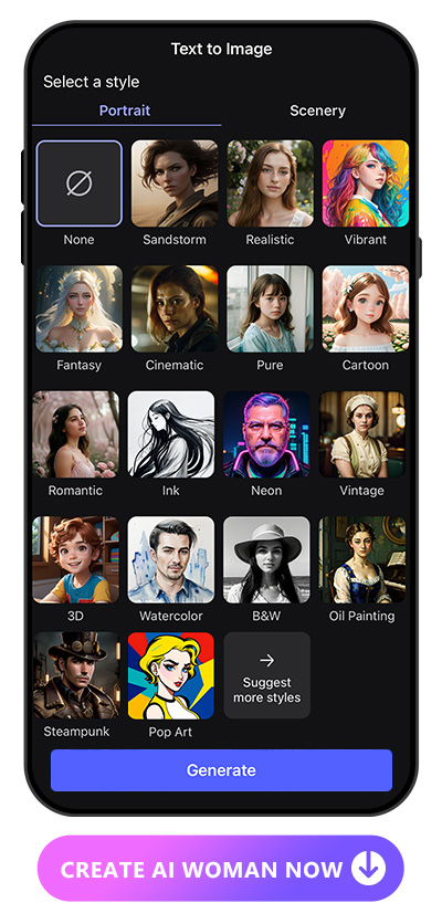 17 portrait styles images thumbnails of Vivid AI